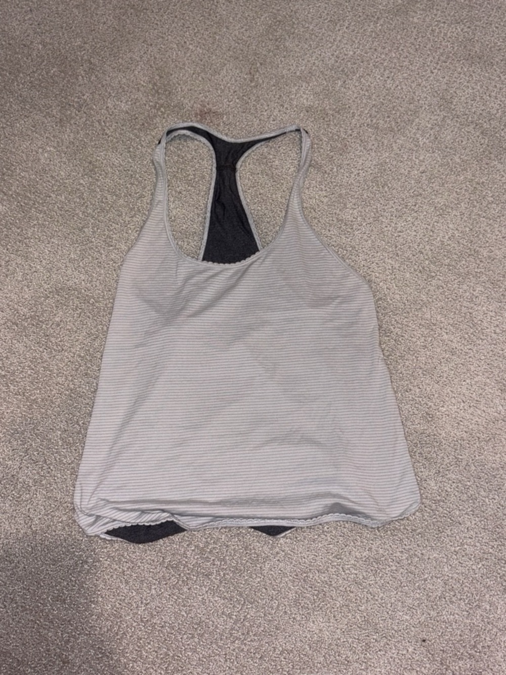 lululemon athletica Light Gray Striped Racerback Tank with Dark Shelf